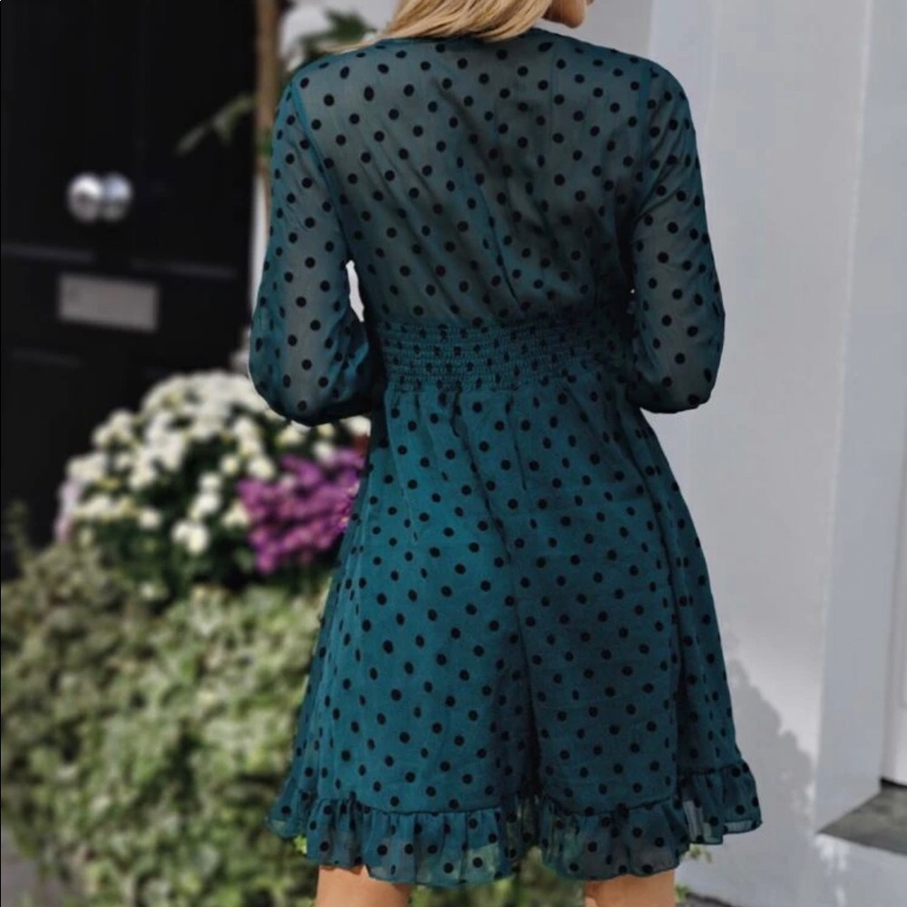 π«SOLDβοΈTeal Polka dot mini Dress - Picture 2 of 2